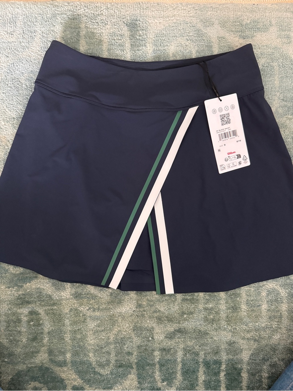 Wilson Navy Slice Tennis Pickleball Skirt with Green & White Stripes